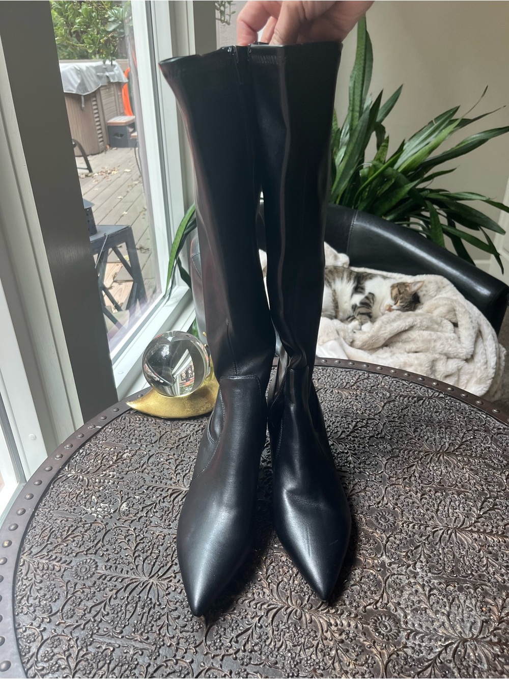 NEW FRANCO SARTO KERRY TALL KITTEN HEEL BLACK BOOTS 6 - Picture 9 of 13